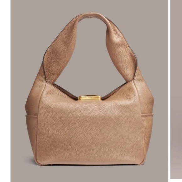 328$ Donna Karan Amagansett Soft-Rolled Leather Shoulder Bag Roasted Almond